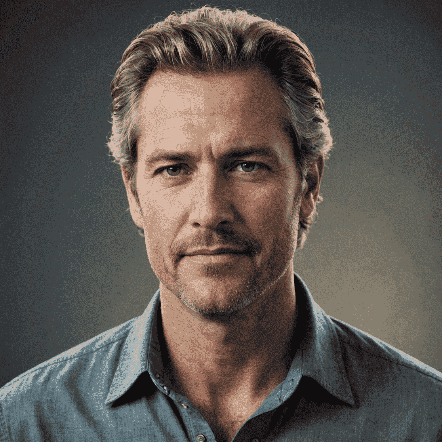 Portrait of Mark Johnson, a man in his early 40s with salt-and-pepper hair, wearing a casual button-up shirt and looking approachable